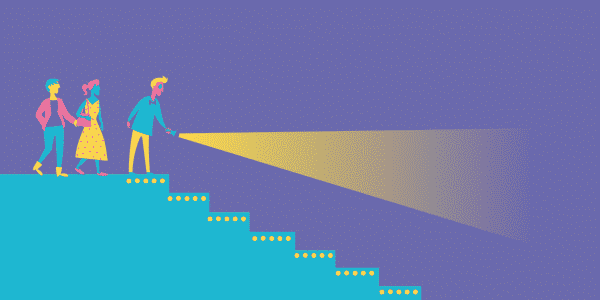 Illustration of theatre goers finding their seats as part of the Community Cinema printed toolkit.