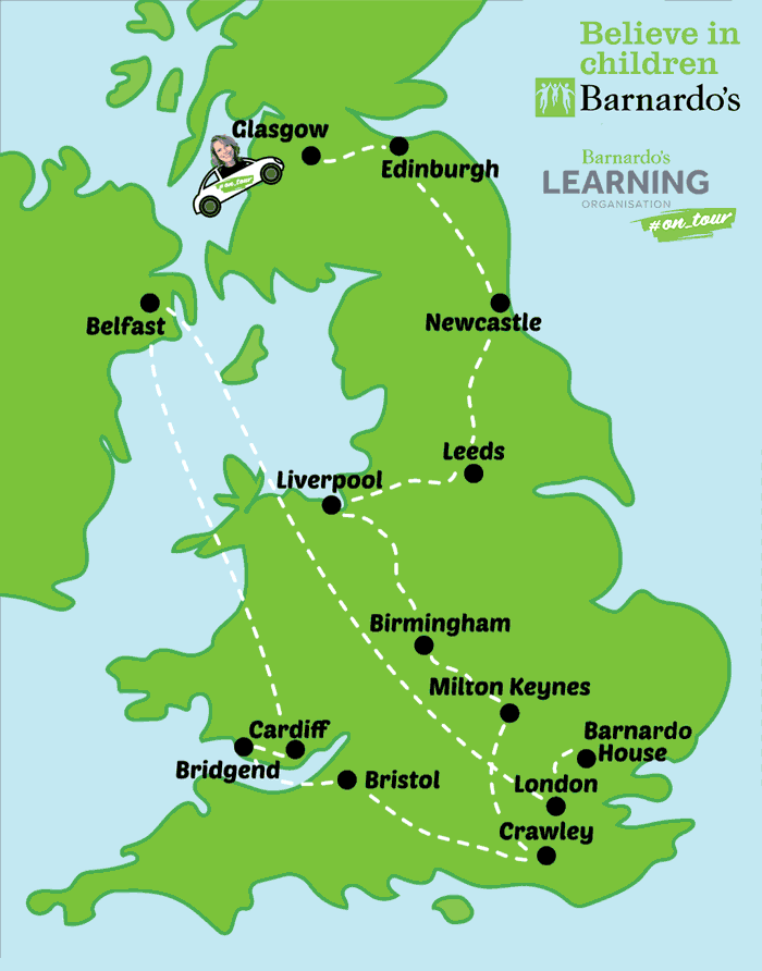 Barnardo's learning organisation went #on_tour to talk to all employees - this is the route.