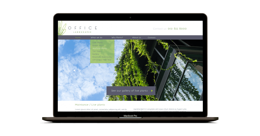 Design and website development for Office Landscapes, including gallery images.