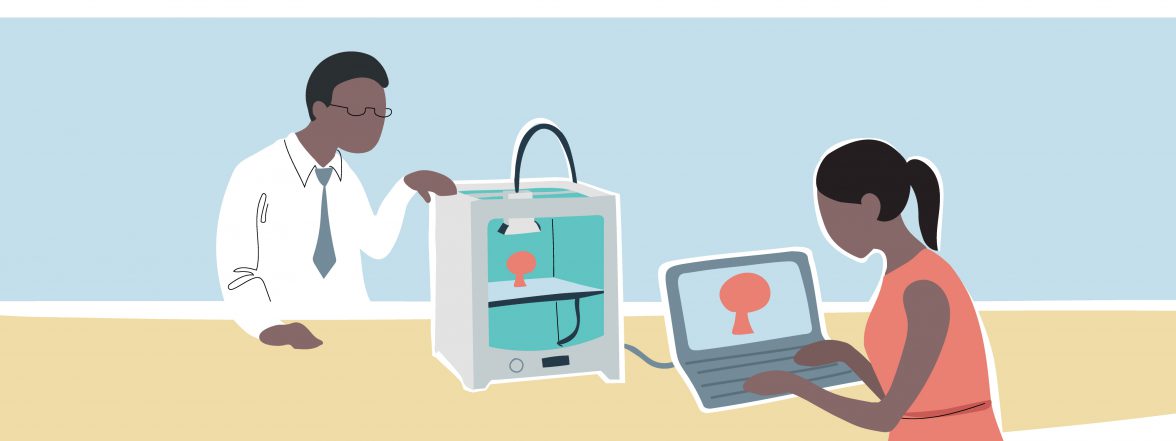 Illustration for Bridging the Divide research projects, 3D printing.