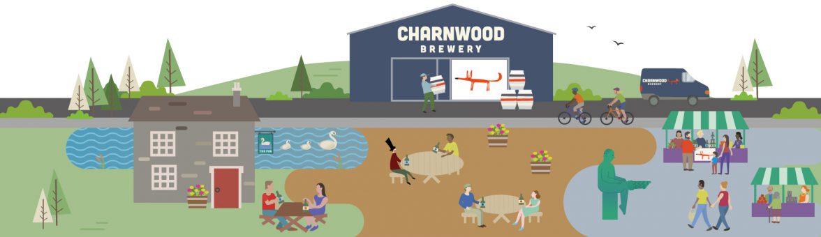 Illustrative scene of Charnwood Brewery in Loughborough and it's surroundings