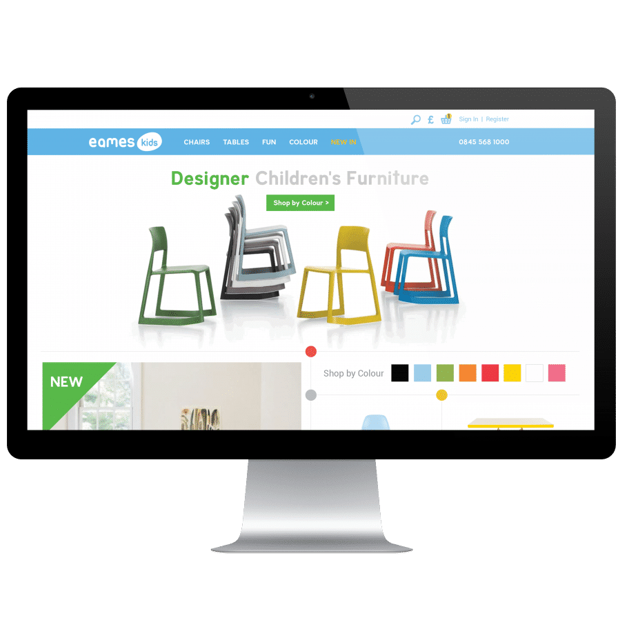 Website design for Eames kids - designer children's furniture