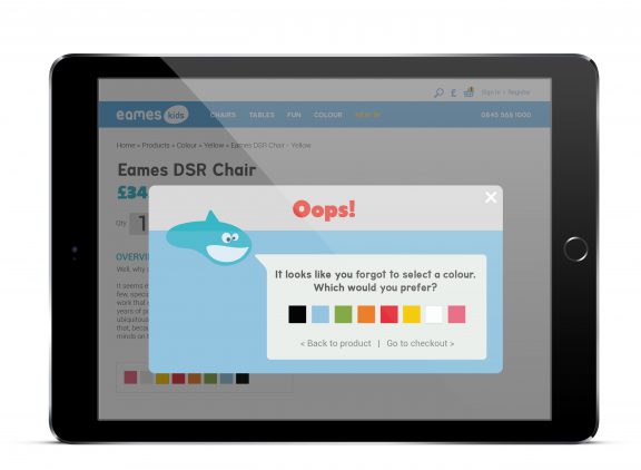 Notification for Eames kids website before the checkout.