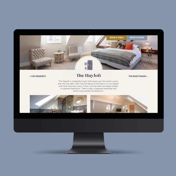 Website design for The Manor House restaurant with rooms in Quorn - showcasing the Hayloft room.