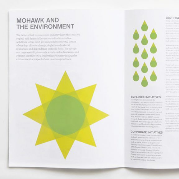 An open page showing the flexible brand for Mohawk on printed material.