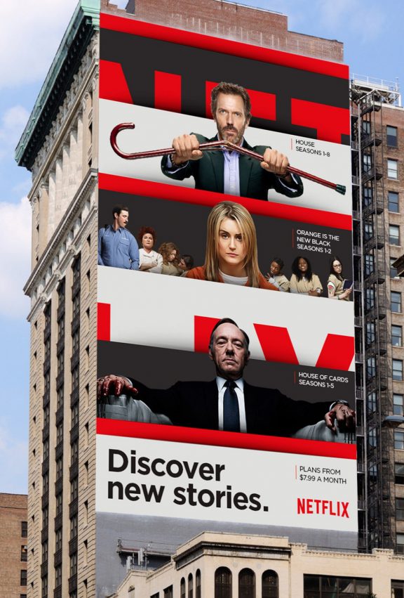 Flexible brands - Netflix billboards on the side of a building.