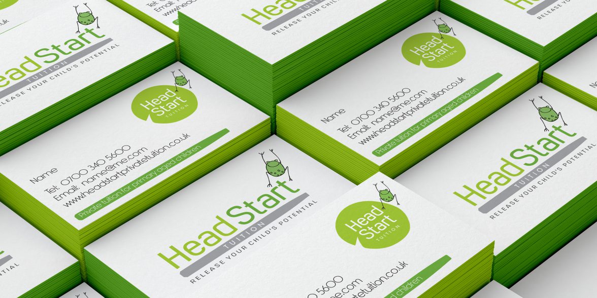 Stack of business cards for Headstart tuition based in Solihull.