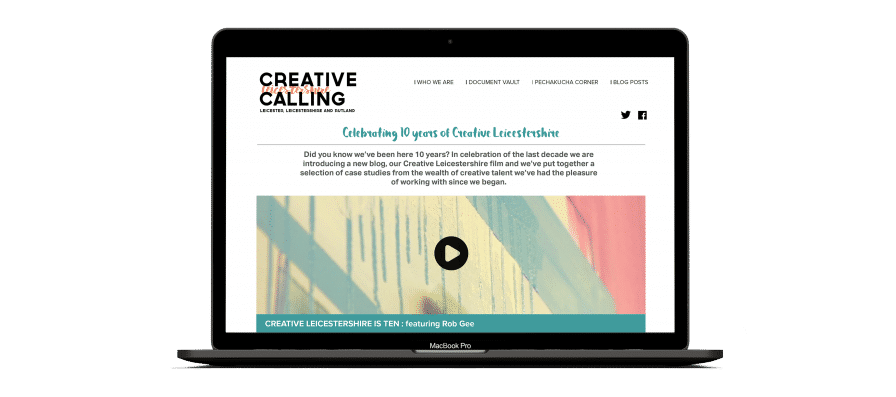 Web design and development for the Creative Calling blog showcasing events and talent across Leicestershire.