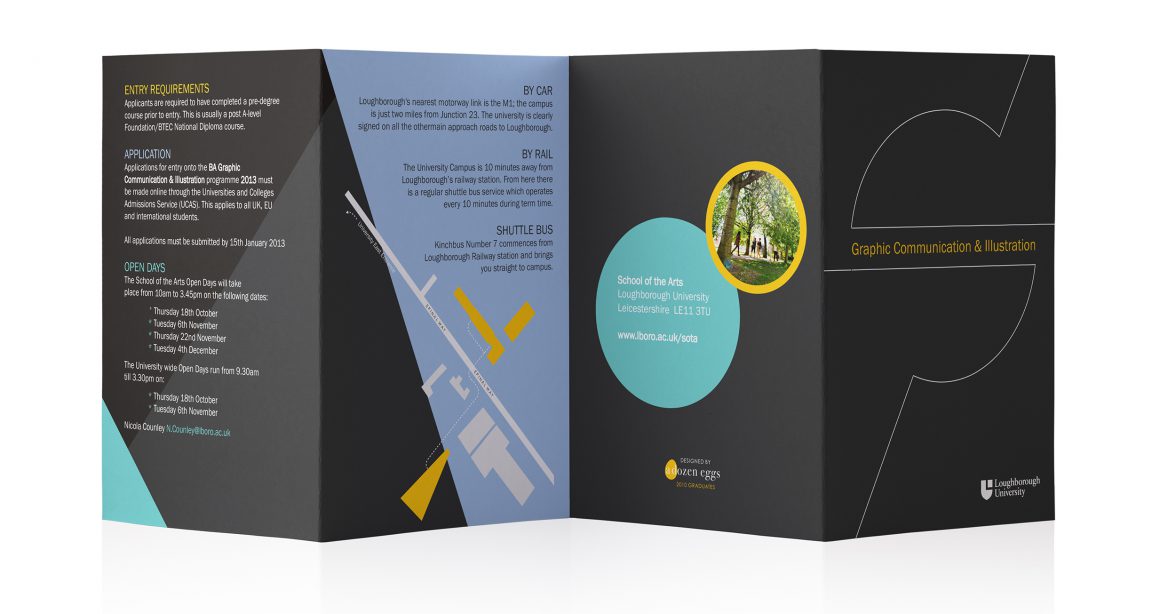 Prospectus insert and poster for the new Graphic Communication and Illustration programme at Loughborough University.