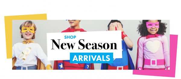 New seasons arrivals advert with children in super hero costumes