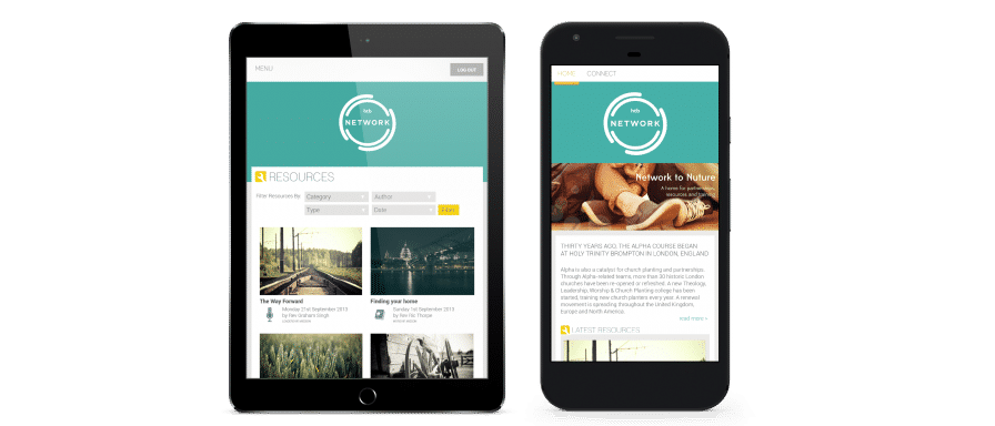 iPad and iPhone showcasing the HTB network resource and homepage.