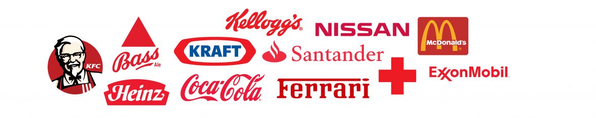 Which sectors are popular with red logos? Cars, banks and fast food.