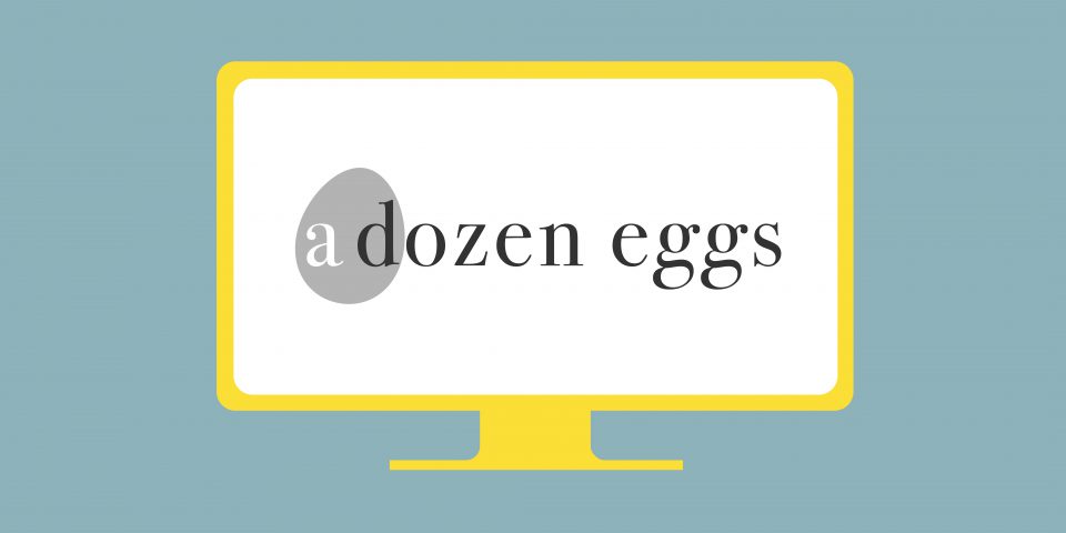 a dozen eggs website design, rebranding and web development, featuring their logo on the rebrand colour palette